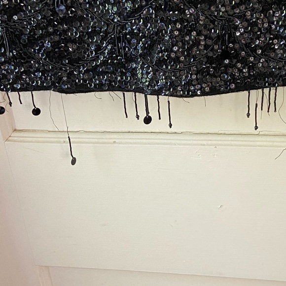 Vintage 80s Heavily Beaded/Sequined Black Wool Sleeveless Formal Evening Tank - Picture 4 of 13